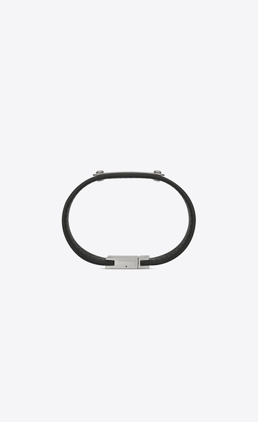 SAINT LAURENT Leather Bracelets Man ID Bracelet in Black Moroder Leather and Oxidized Nickel b_V4